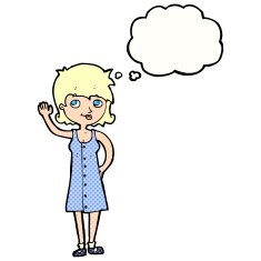 cartoon pretty woman waving with thought bubble N84