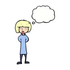 cartoon curious woman with thought bubble N51