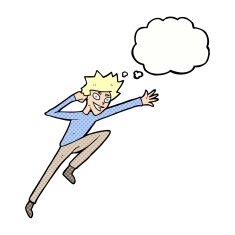 cartoon jumping man with thought bubble N6