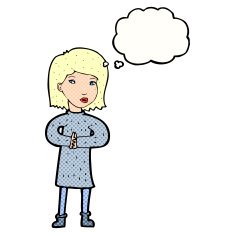 cartoon calm woman with thought bubble N9