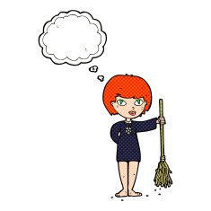 cartoon pretty witch girl with thought bubble N9