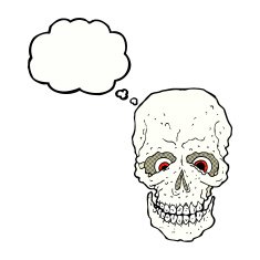 cartoon spooky skull with thought bubble N144
