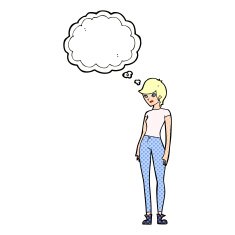cartoon modern attractive woman with thought bubble N10