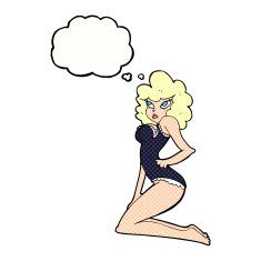 cartoon pin-up woman with thought bubble N10