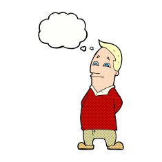 cartoon friendly man with thought bubble N19