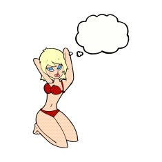 cartoon sexy woman posing with thought bubble N8