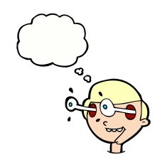 cartoon excited boy's face with thought bubble N10
