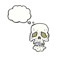 cartoon skull with thought bubble N30