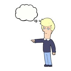 cartoon pointing man with thought bubble N82