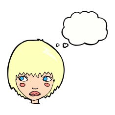 cartoon unhappy girl with thought bubble N20