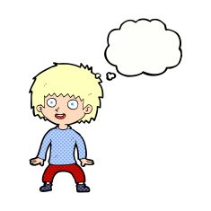 cartoon excited boy with thought bubble N142