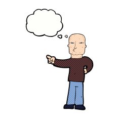 cartoon pointing man with thought bubble N83
