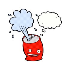 cartoon fizzing soda can with thought bubble N2