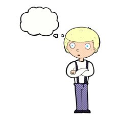 cartoon staring boy with thought bubble N23
