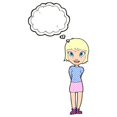 cartoon pretty girl with thought bubble N98