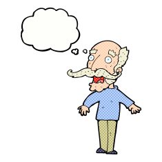 cartoon old man gasping in surprise with thought bubble N8