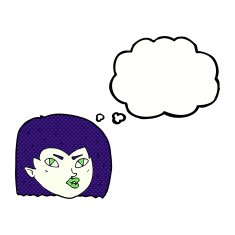 cartoon vampire face with thought bubble N36