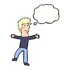 cartoon stressed man with thought bubble N66