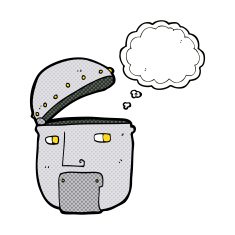cartoon robot head with thought bubble N59