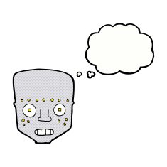 cartoon robot head with thought bubble N60