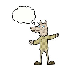 cartoon wolf man with thought bubble N49