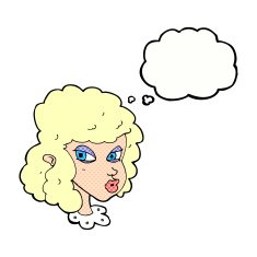 cartoon suspicious woman with thought bubble N20
