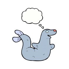 cartoon seal with thought bubble N18