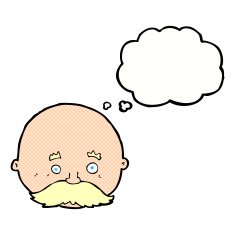 cartoon bald man with mustache thought bubble N17