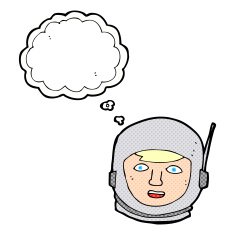cartoon astronaut head with thought bubble N8