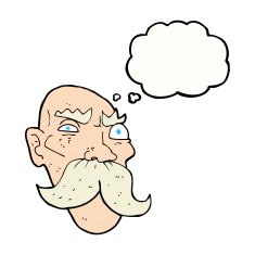 cartoon angry old man with thought bubble N137