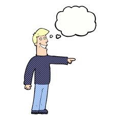 cartoon pointing man with thought bubble N84