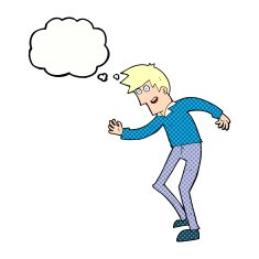 cartoon happy man dancing with thought bubble N38