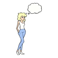 cartoon pretty woman with thought bubble N268