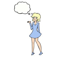 cartoon pretty woman in dress with thought bubble N47