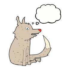 cartoon wolf sitting with thought bubble N5