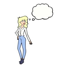 cartoon pretty woman with thought bubble N269