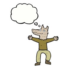 cartoon wolf man with thought bubble N50