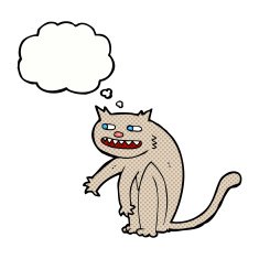cartoon happy cat with thought bubble N6