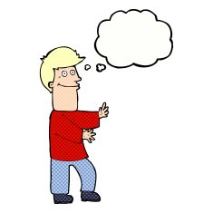 cartoon man gesturing with thought bubble N30