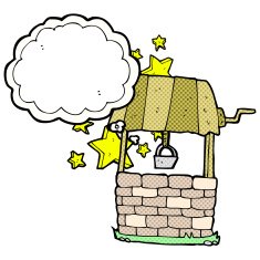 cartoon wishing well with thought bubble N2