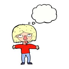 cartoon girl looking upwards with thought bubble N10