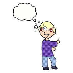 cartoon boy with popping out eyes thought bubble N9