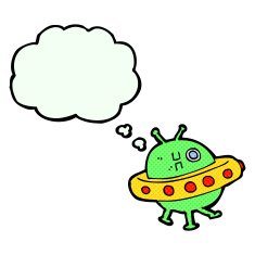 cartoon UFO with thought bubble N2