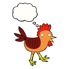 funny cartoon chicken with thought bubble N8