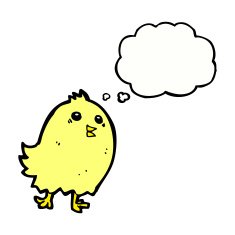 cartoon happy yellow bird with thought bubble N2