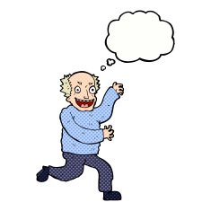 cartoon evil old man with thought bubble N20