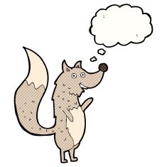 cartoon waving wolf with thought bubble N15