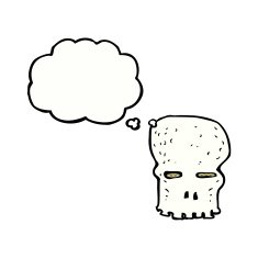 cartoon spooky skull with thought bubble N146
