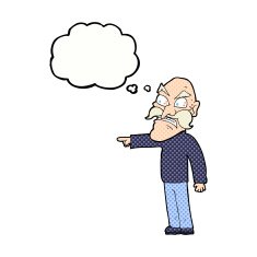 cartoon furious old man with thought bubble N8
