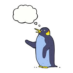 cartoon penguin waving with thought bubble N5
